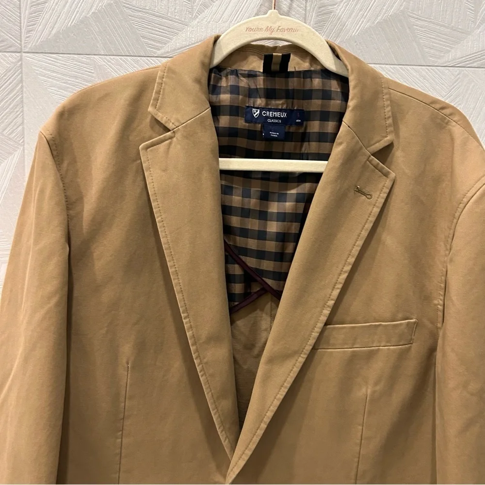 $195 DANIEL CREMIEUX TAN CHINO COTTON SPORT COAT BLAZER JACKET Large Excellent C